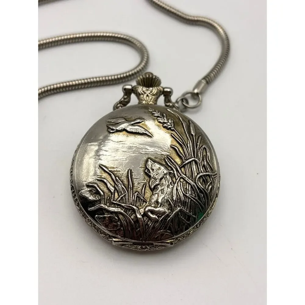 RUMOURS Hunting Motif Pocket Watch Chain with clip, Japan Quartz Movement Works